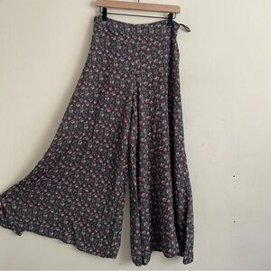 Free People Floral Wide Leg Pants - Gray and Pink